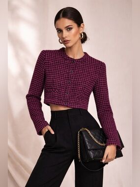 Zara Tweed Cropped Jacket Pink & Black | Chic Parisian Style | Size M